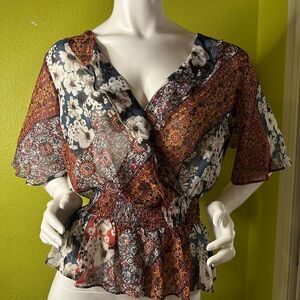 BCBGeneration Floral V-neck Blouse